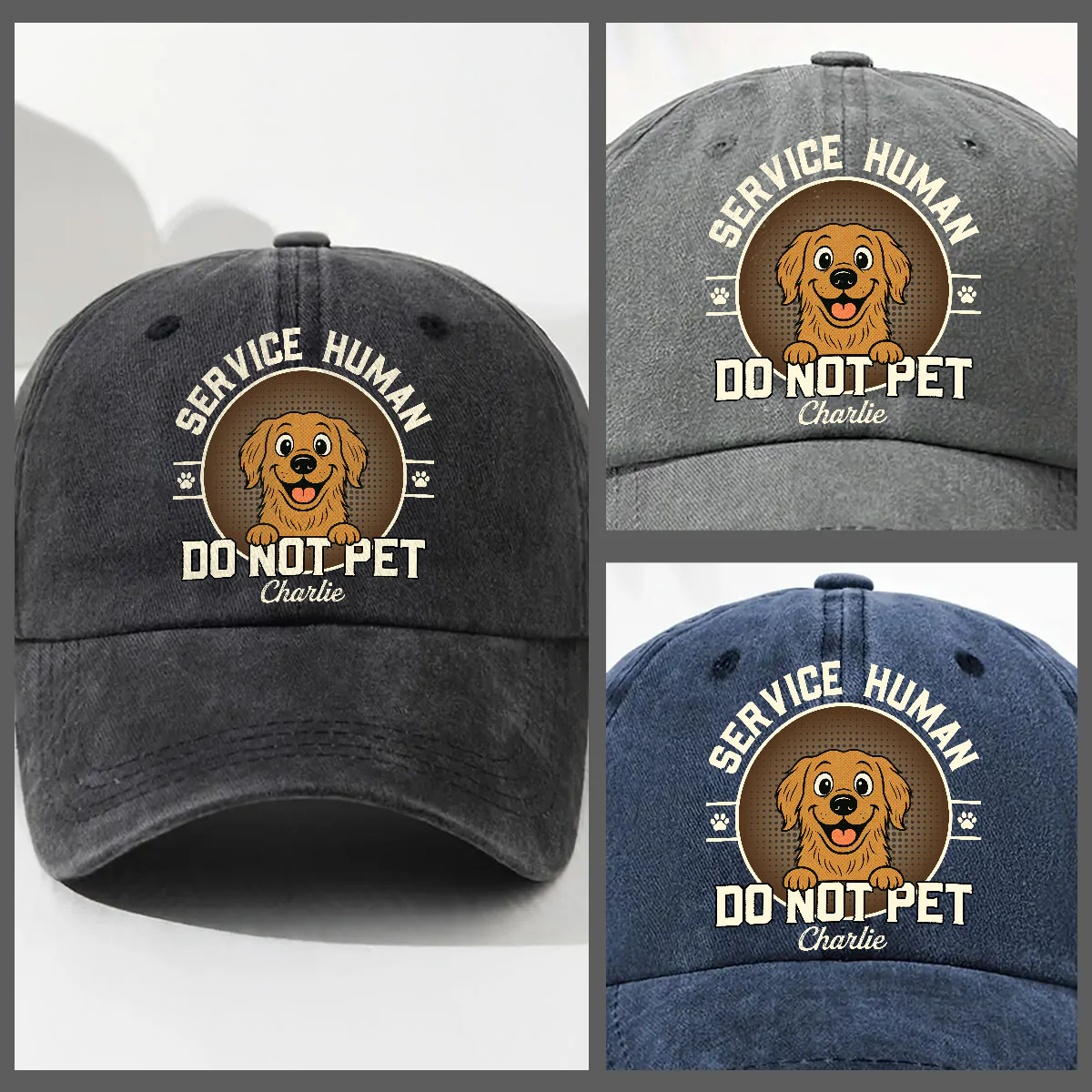 Service Human Logo - Personalized Custom Vintage Washed Denim Cap - Image 5