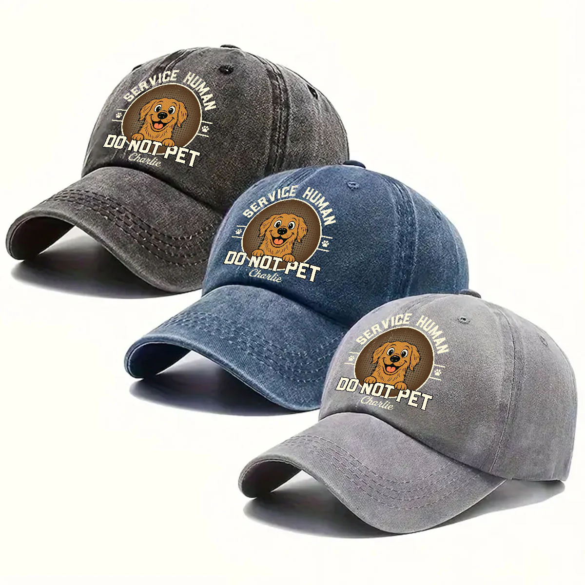Service Human Logo - Personalized Custom Vintage Washed Denim Cap - Image 6