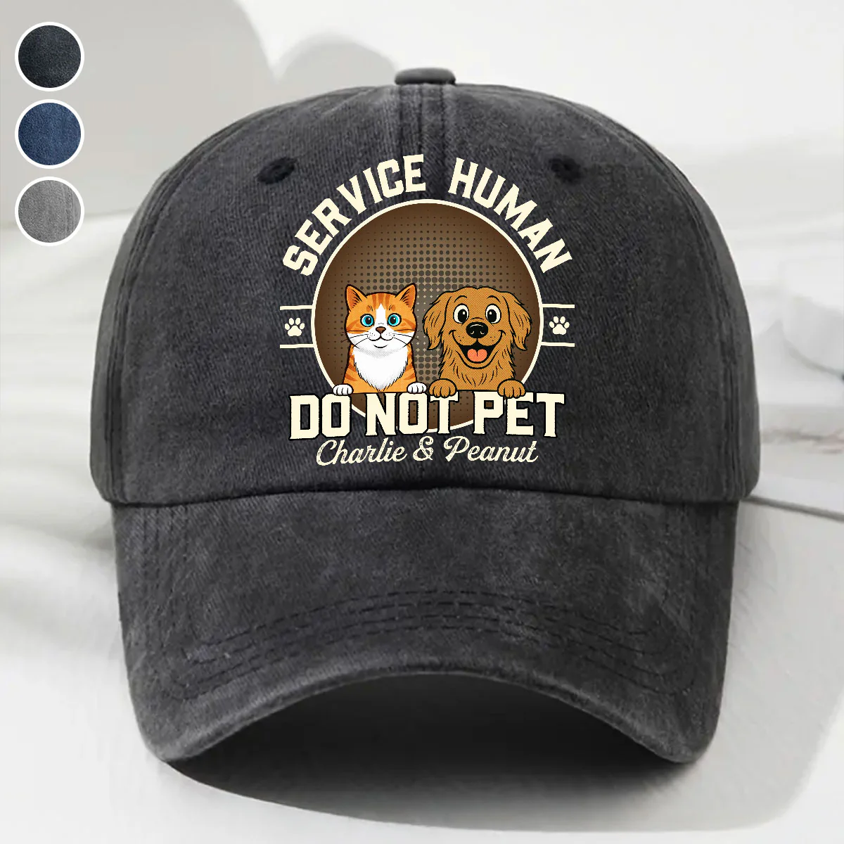 Service Human Pet Logo - Personalized Custom Vintage Washed Denim Cap