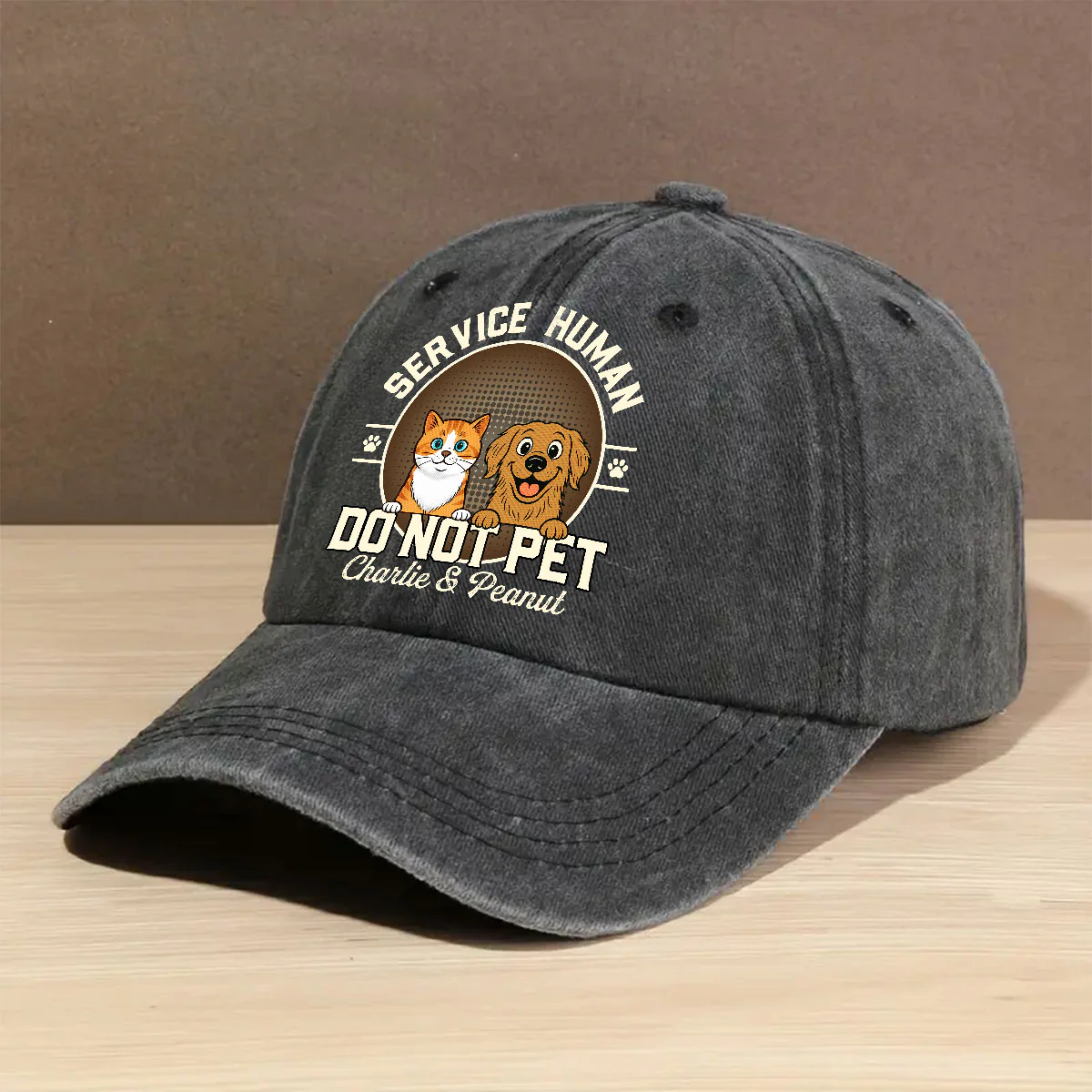 Service Human Pet Logo - Personalized Custom Vintage Washed Denim Cap - Image 2