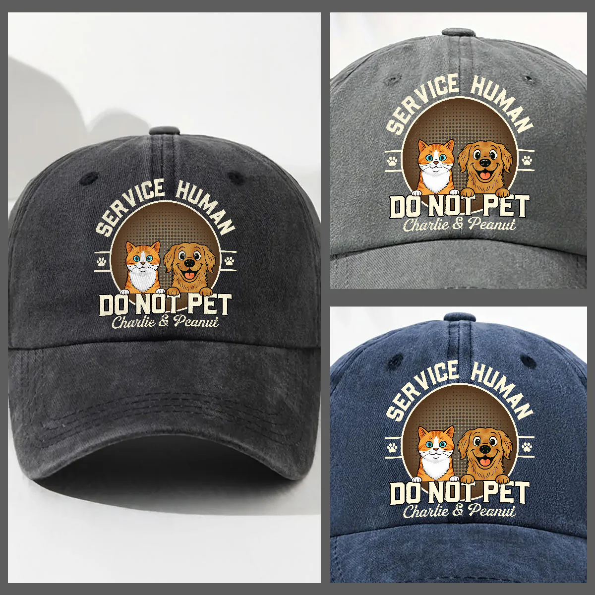 Service Human Pet Logo - Personalized Custom Vintage Washed Denim Cap - Image 4