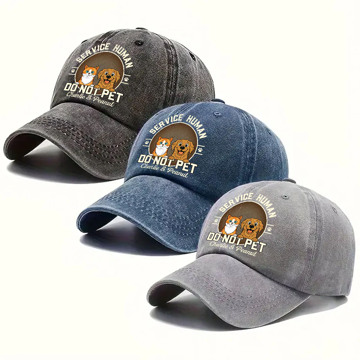 Service Human Pet Logo - Personalized Custom Vintage Washed Denim Cap - Image 5