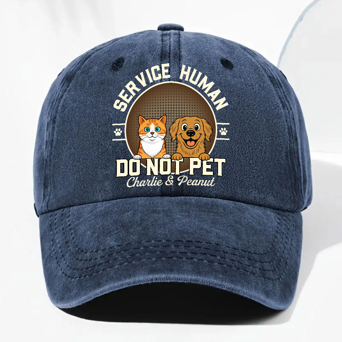 Service Human Pet Logo - Personalized Custom Vintage Washed Denim Cap - Image 6