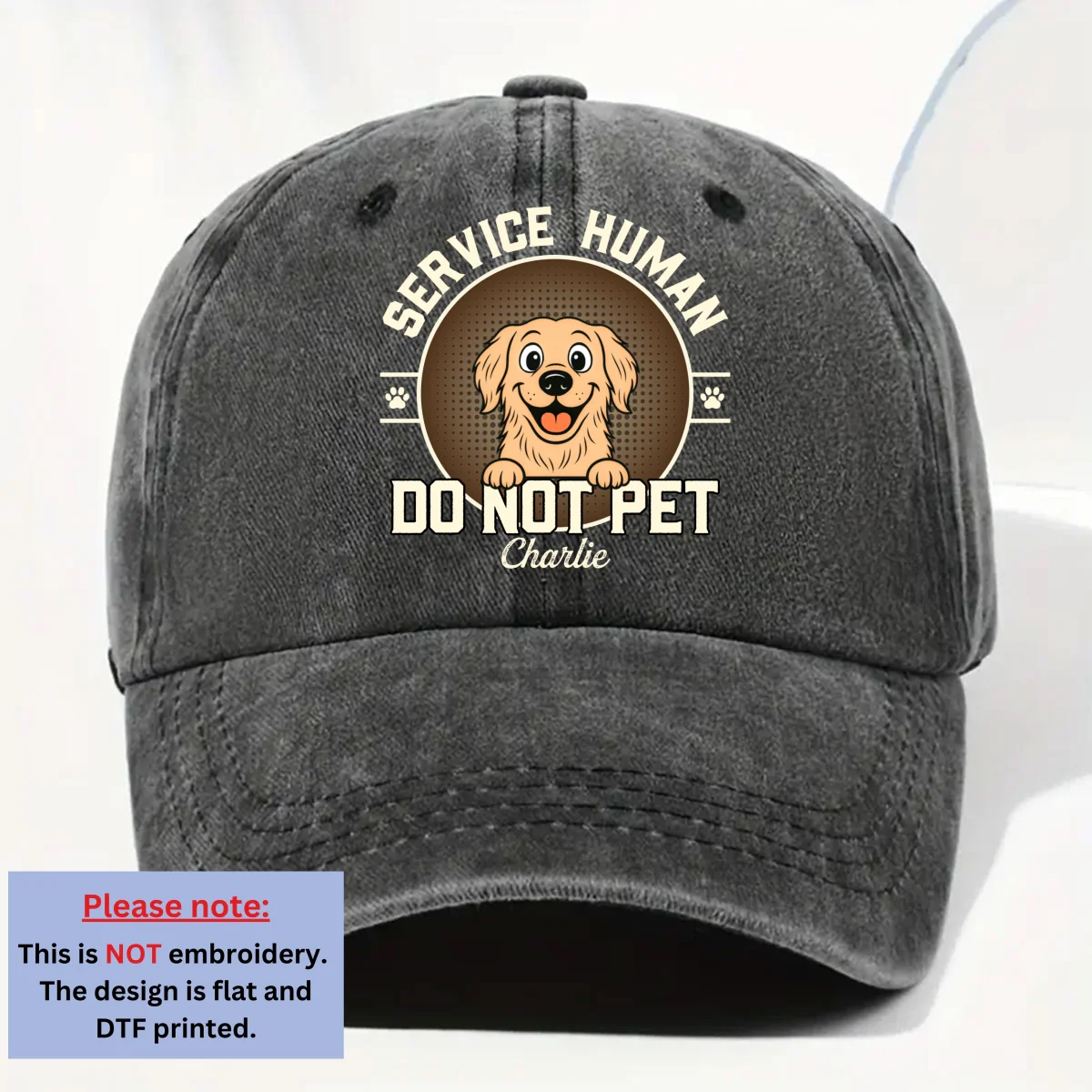 Service Human Pet Logo - Personalized Custom Vintage Washed Denim Cap - Image 8