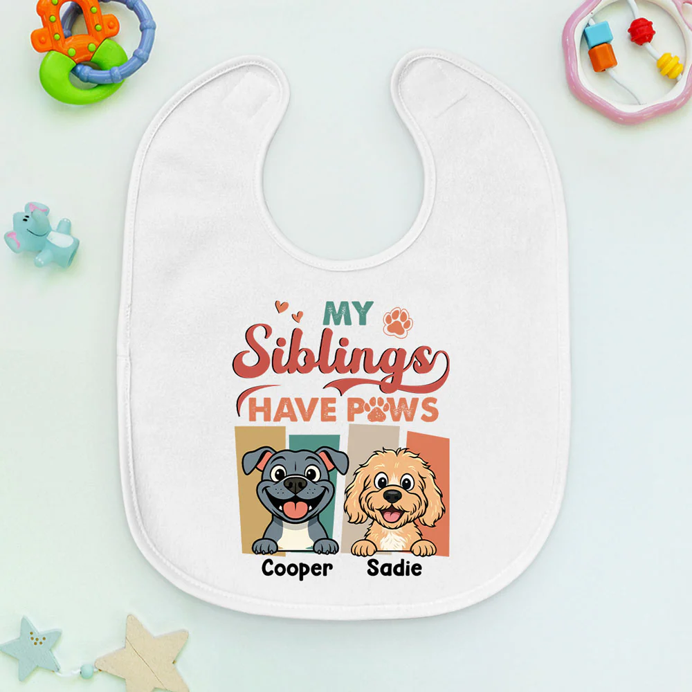 Siblings With Dogs - Personalized Custom Baby Bib