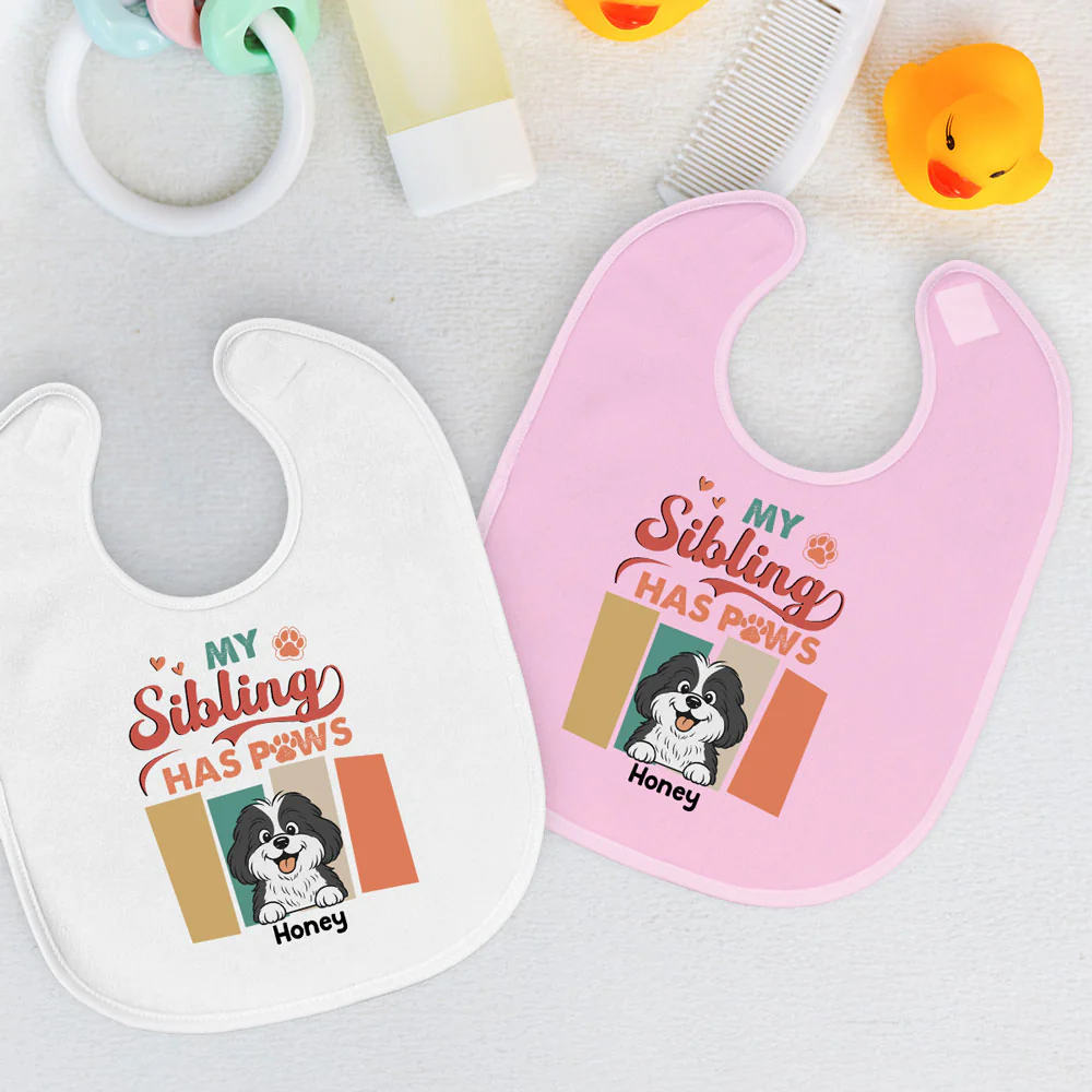 Siblings With Dogs - Personalized Custom Baby Bib - Image 3