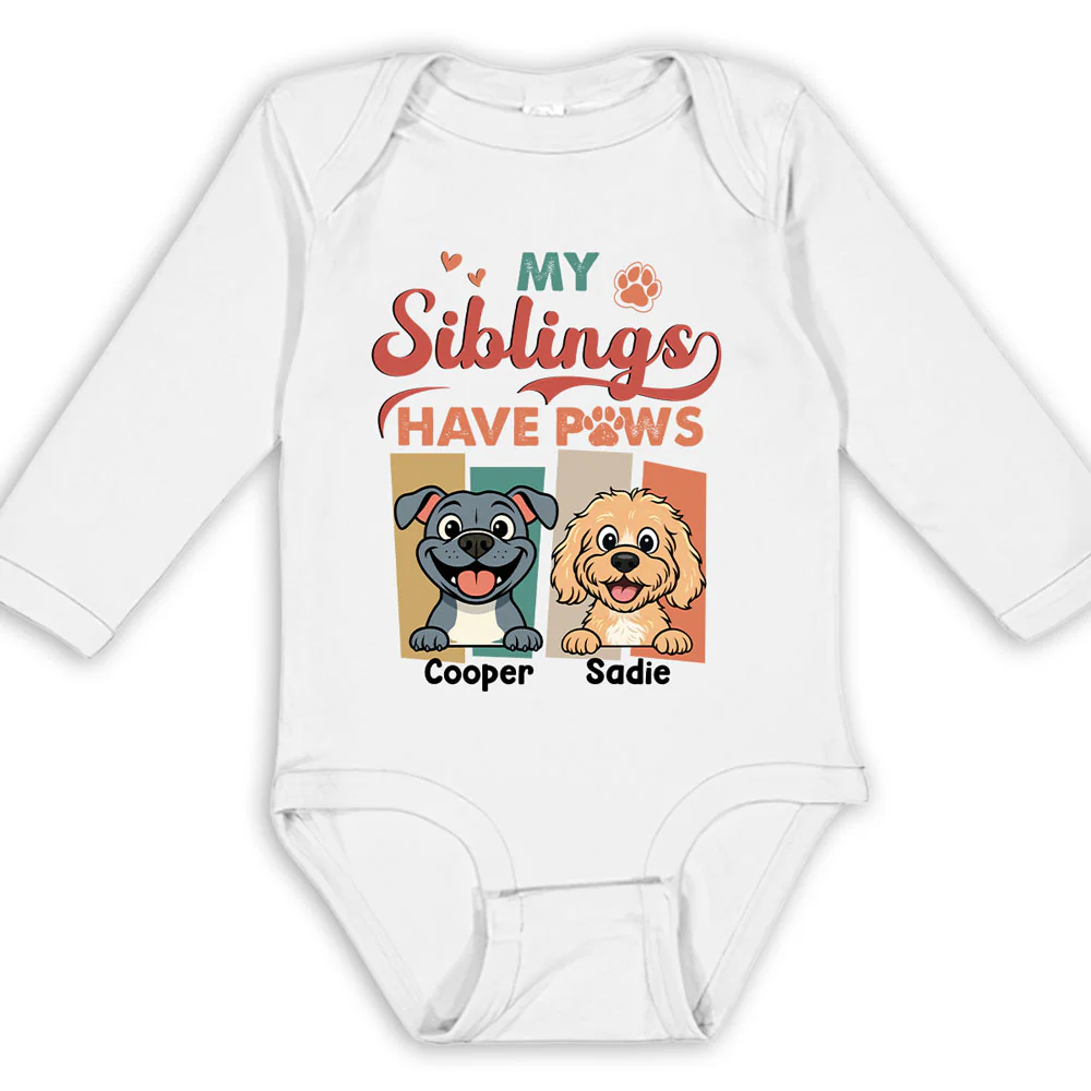 Siblings With Dogs - Personalized Custom Long Sleeve Baby Onesie