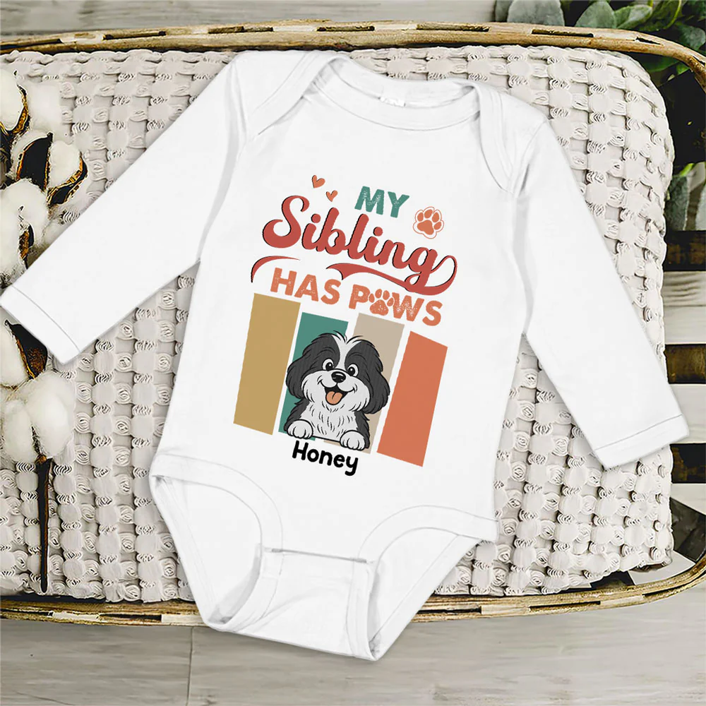 Siblings With Dogs - Personalized Custom Long Sleeve Baby Onesie - Image 3