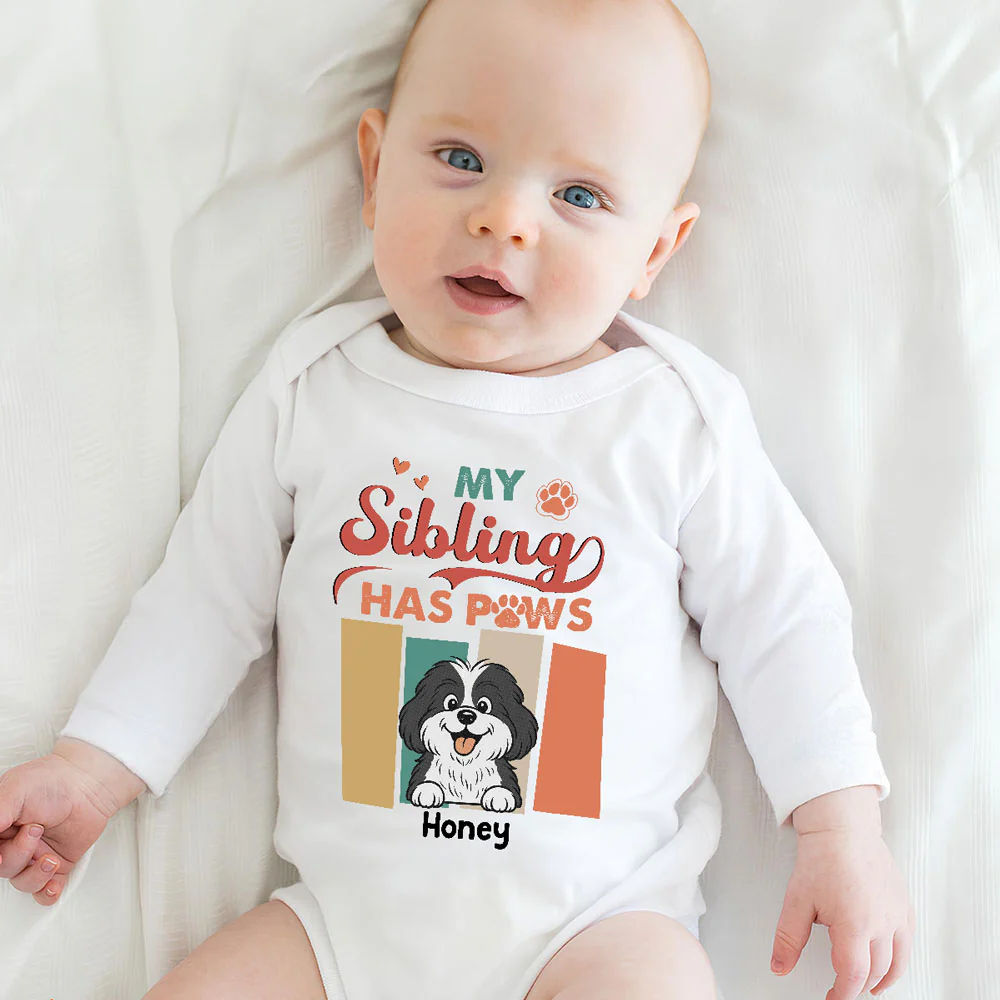 Siblings With Dogs - Personalized Custom Long Sleeve Baby Onesie - Image 4