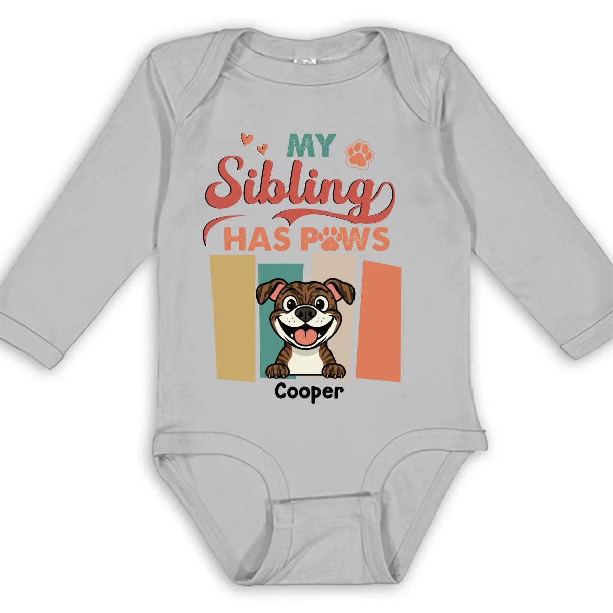 Siblings With Dogs - Personalized Custom Long Sleeve Baby Onesie - Image 7