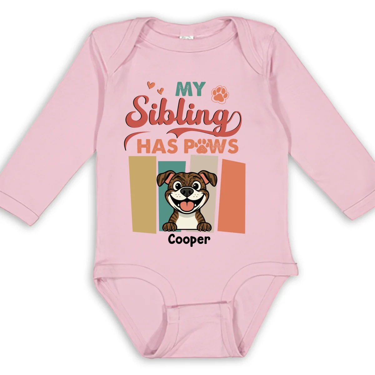Siblings With Dogs - Personalized Custom Long Sleeve Baby Onesie - Image 9