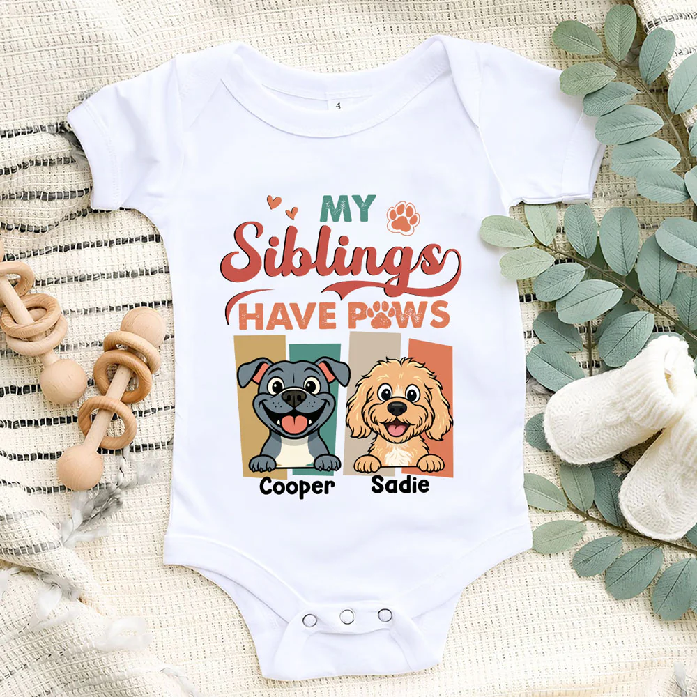 Siblings With Paws - Personalized Custom Baby Onesie - Image 5