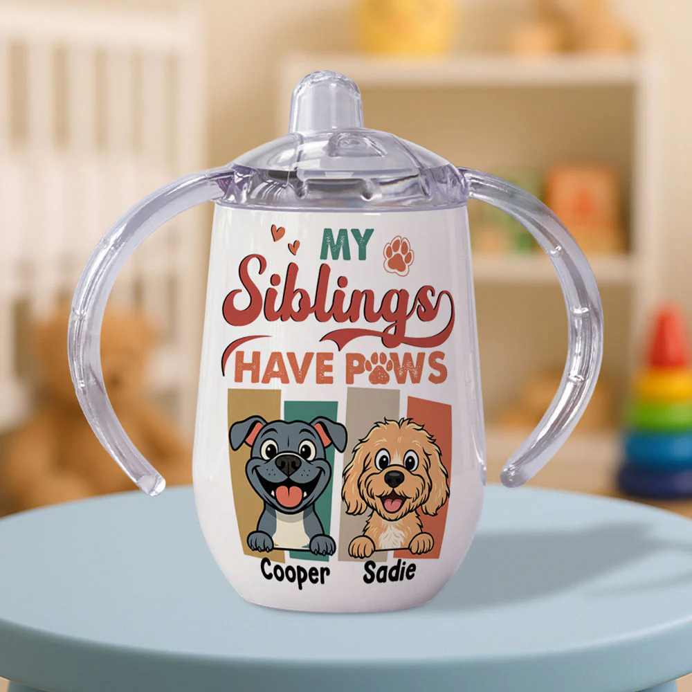Siblings With Paws - Personalized Custom Sippy Cup With Handles