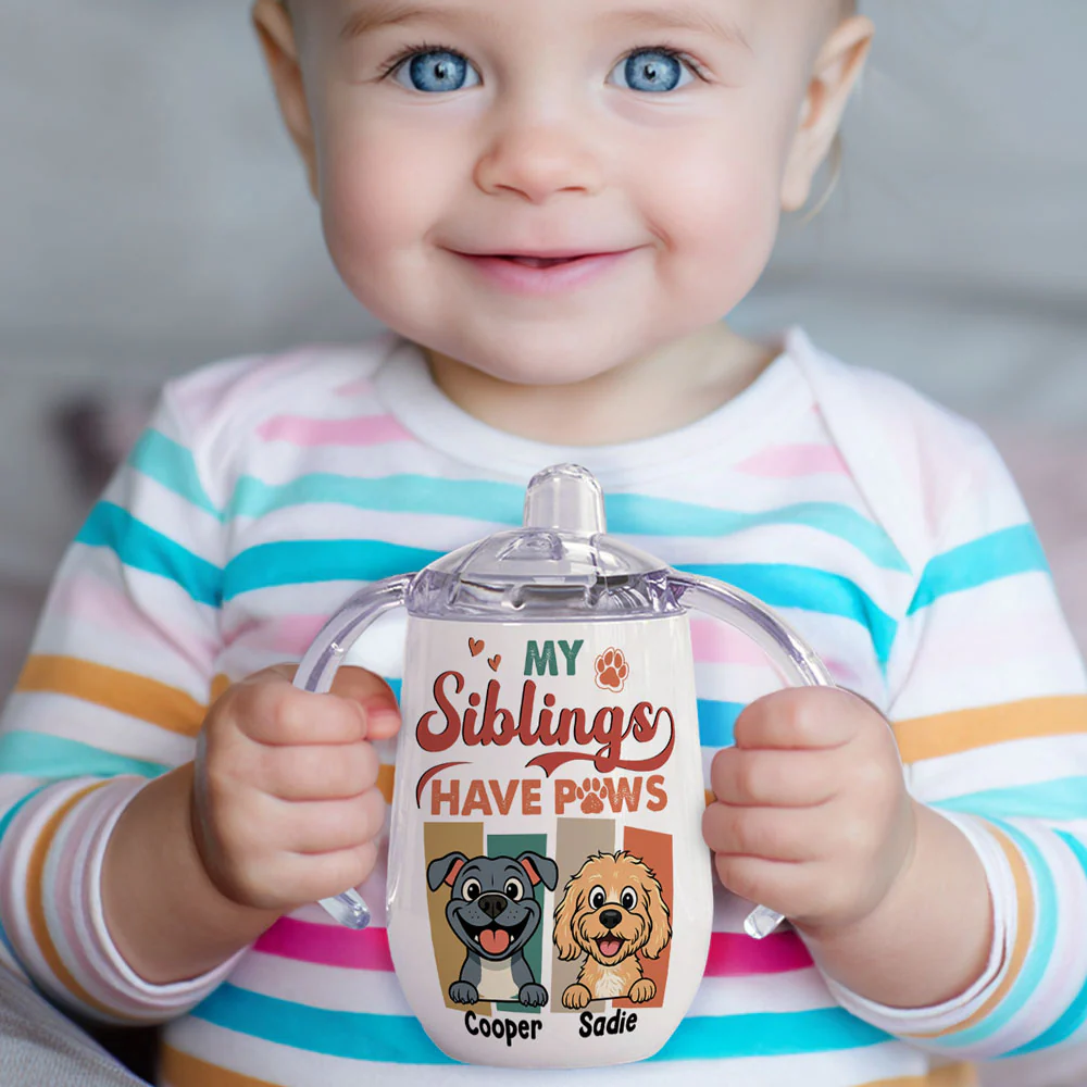 Siblings With Paws - Personalized Custom Sippy Cup With Handles - Image 2