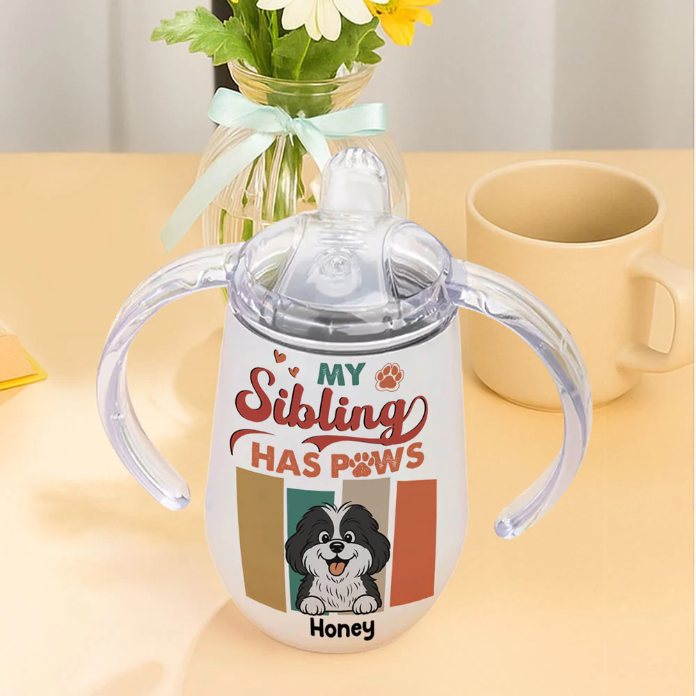 Siblings With Paws - Personalized Custom Sippy Cup With Handles - Image 4