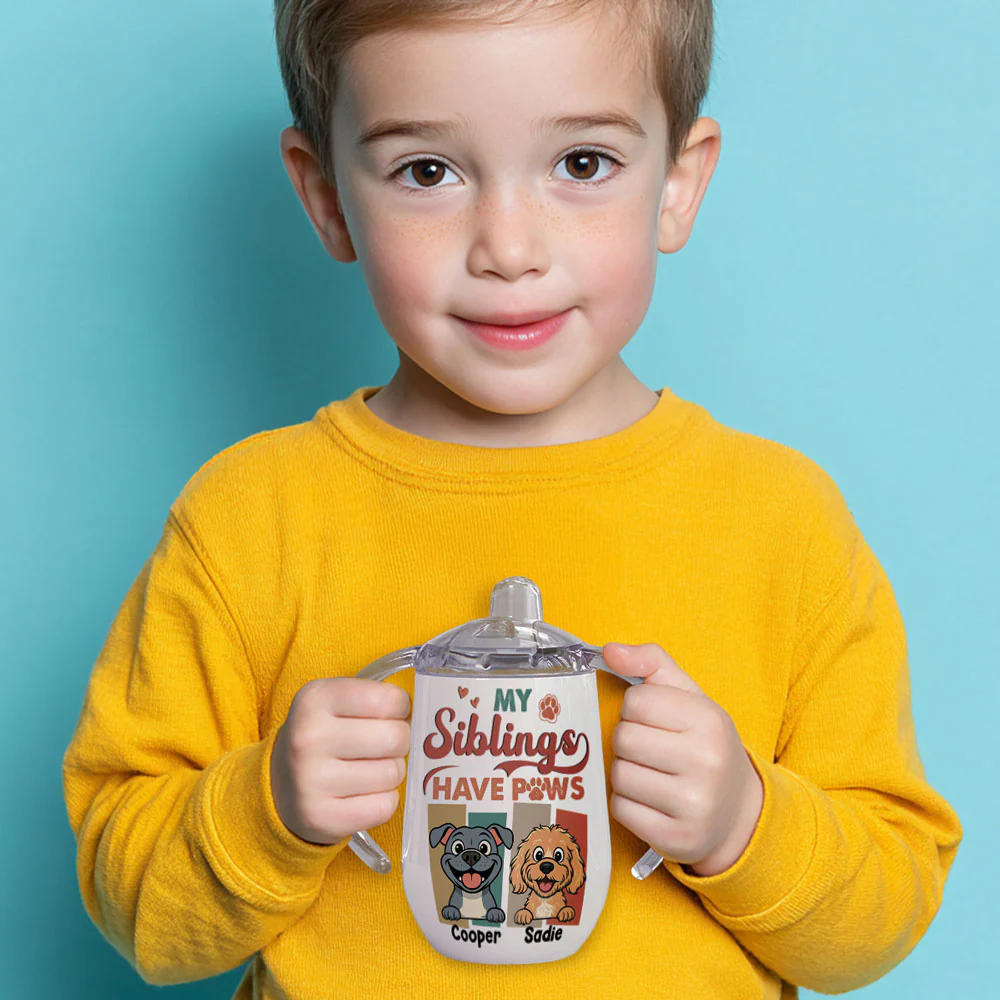 Siblings With Paws - Personalized Custom Sippy Cup With Handles - Image 5