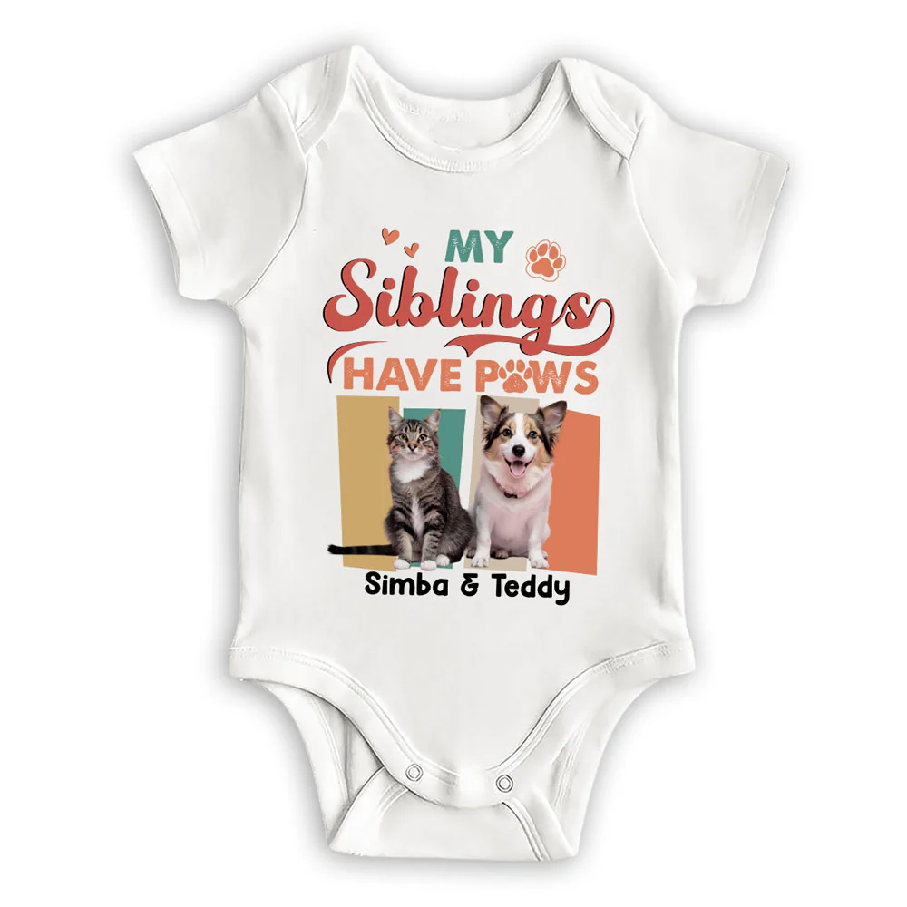 Siblings With Paws Photo - Personalized Custom Baby Onesie