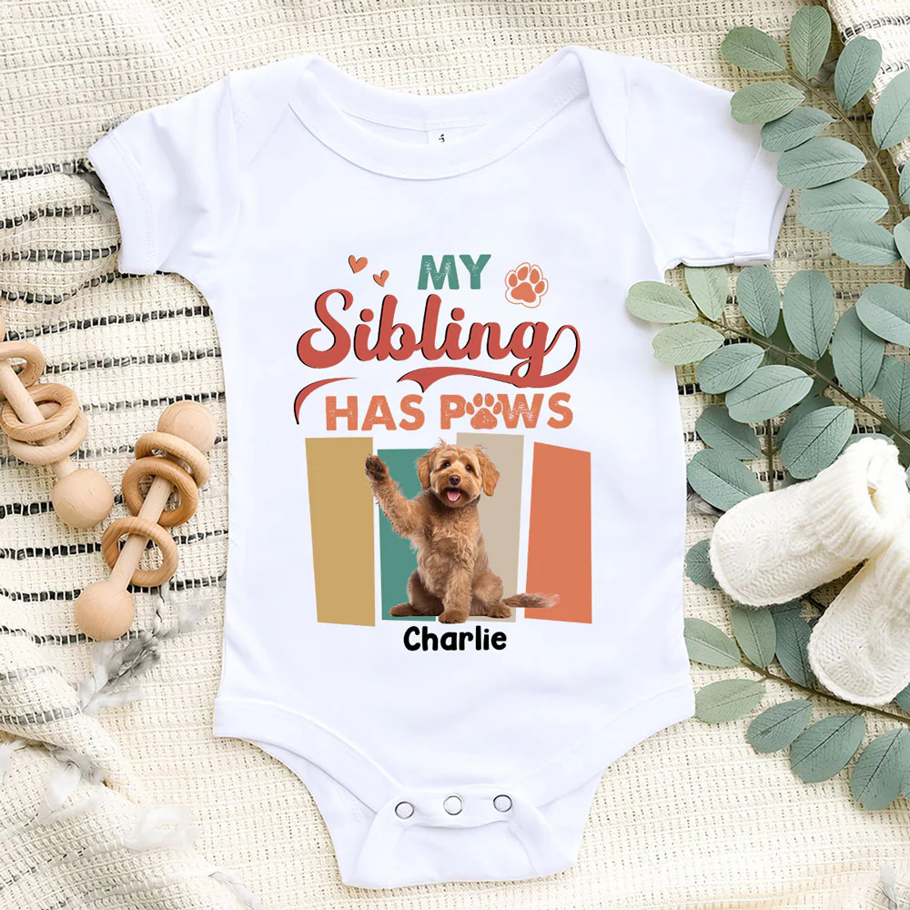 Siblings With Paws Photo - Personalized Custom Baby Onesie - Image 3