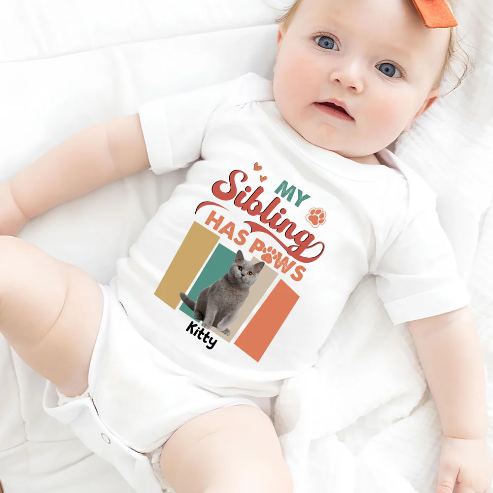Siblings With Paws Photo - Personalized Custom Baby Onesie - Image 4