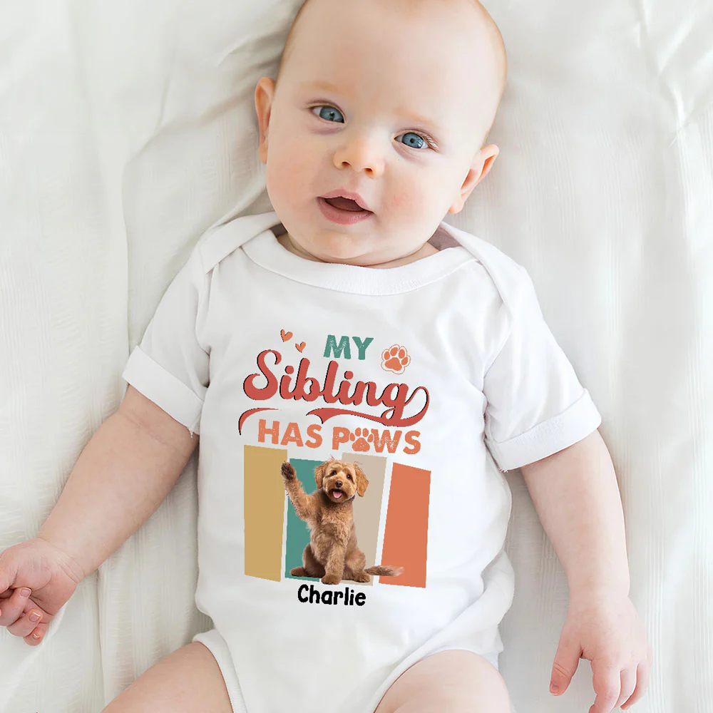 Siblings With Paws Photo - Personalized Custom Baby Onesie - Image 5
