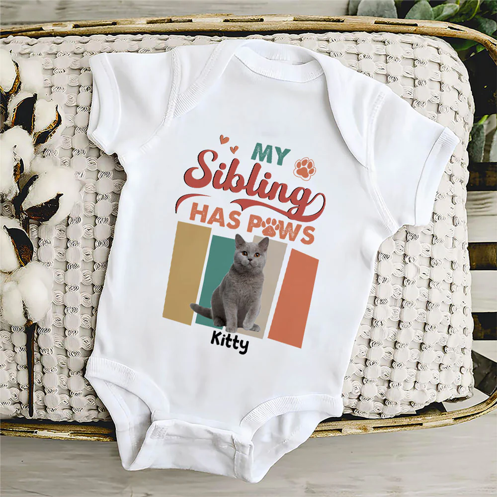 Siblings With Paws Photo - Personalized Custom Baby Onesie - Image 6