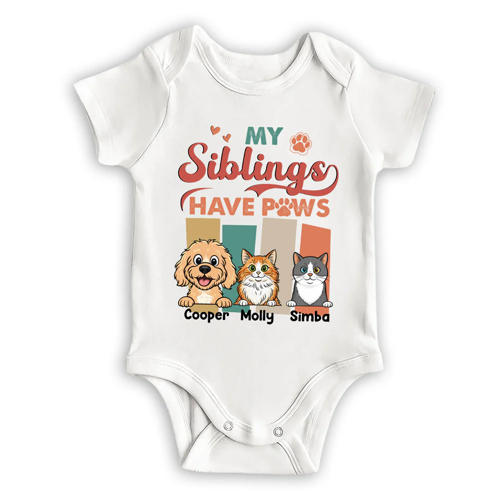Siblings With Pets - Personalized Custom Baby Onesie