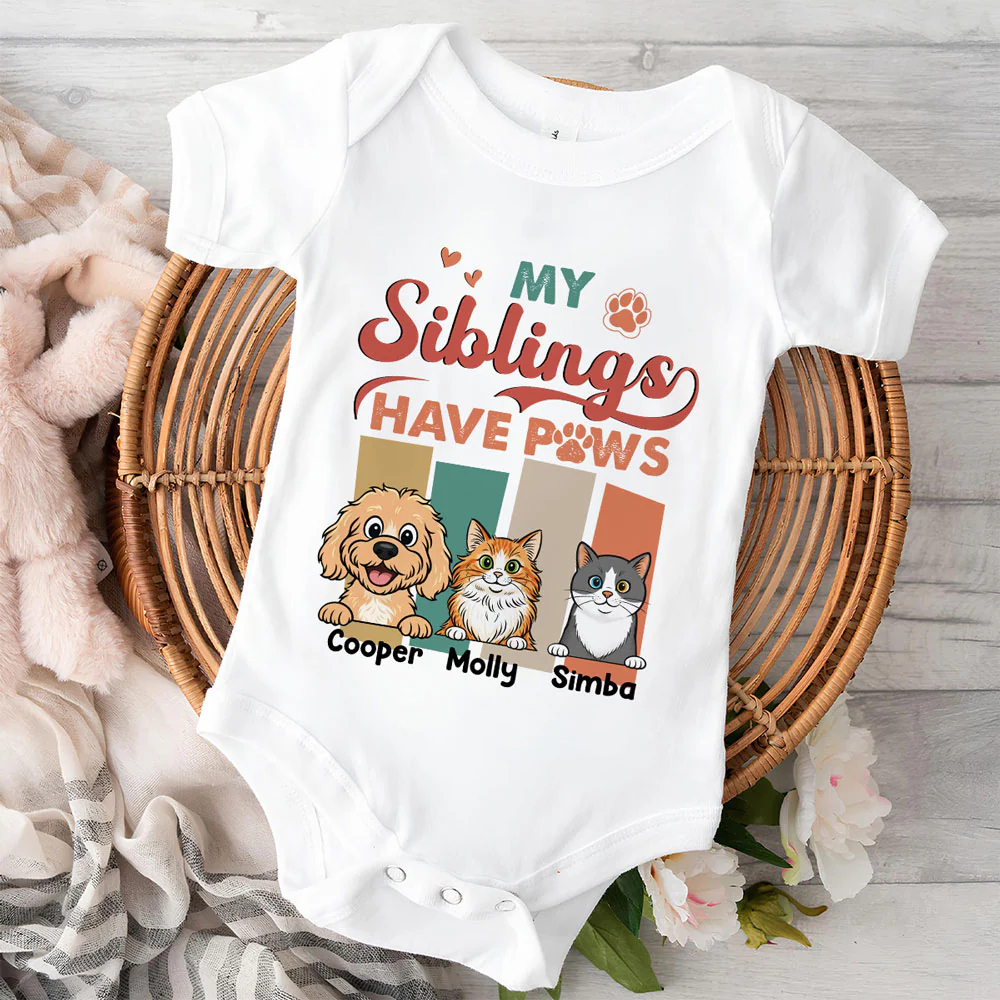 Siblings With Pets - Personalized Custom Baby Onesie - Image 2