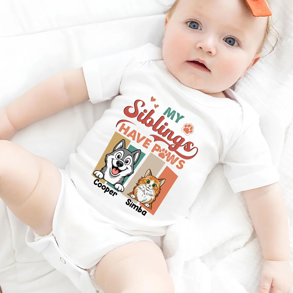Siblings With Pets - Personalized Custom Baby Onesie - Image 3