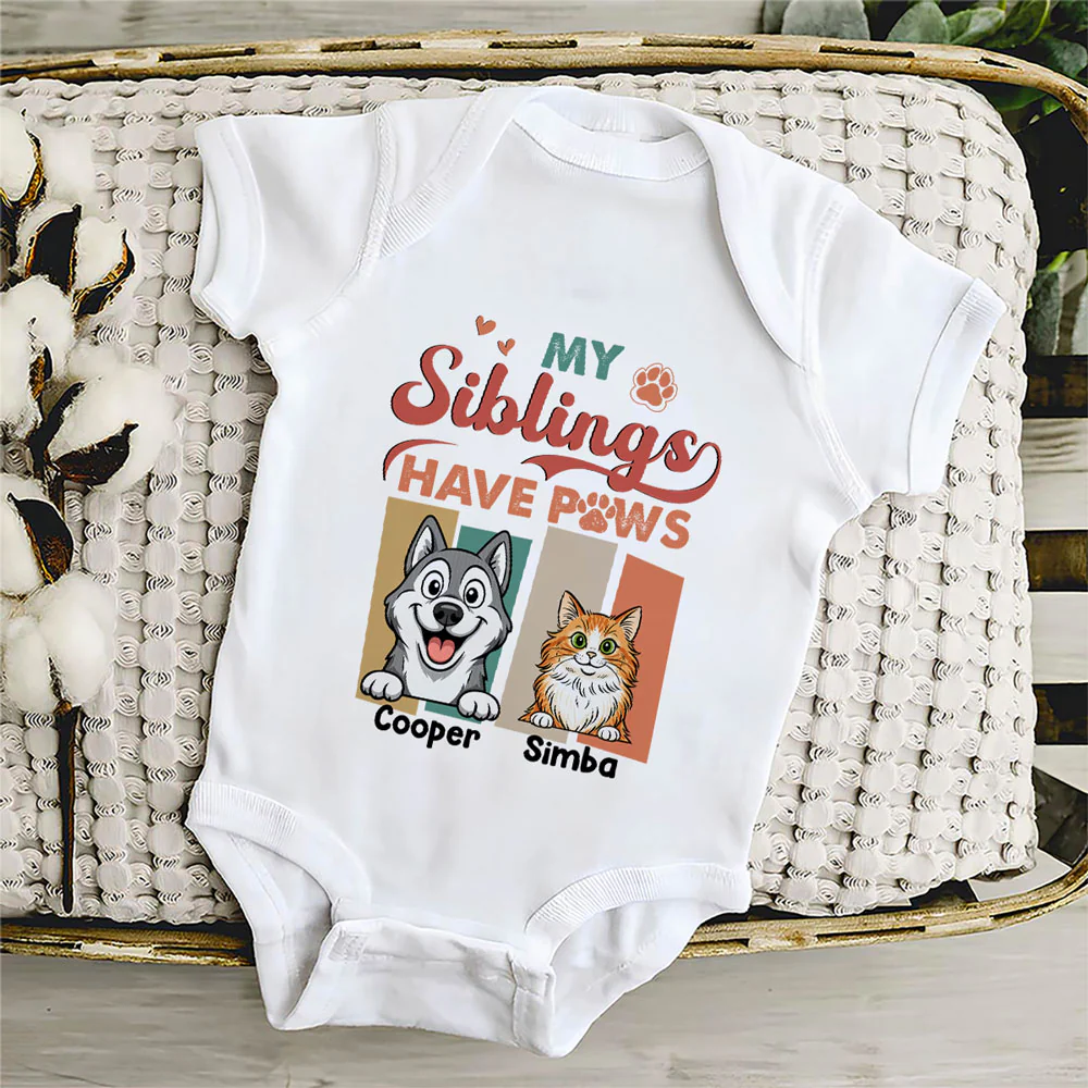 Siblings With Pets - Personalized Custom Baby Onesie - Image 4