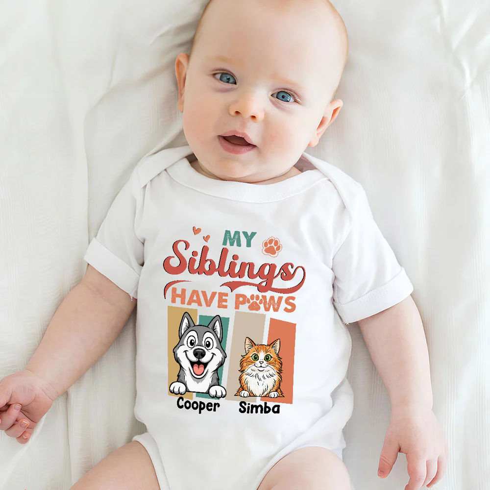 Siblings With Pets - Personalized Custom Baby Onesie - Image 5