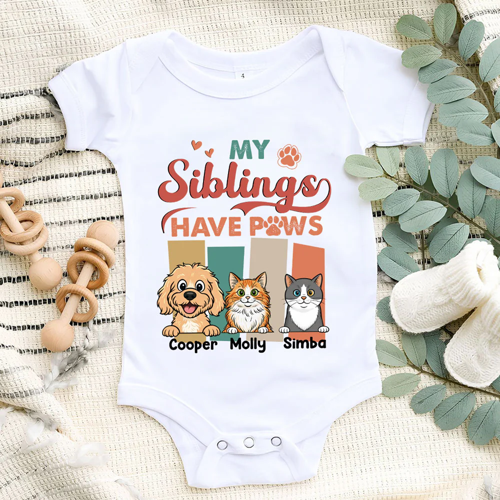 Siblings With Pets - Personalized Custom Baby Onesie - Image 6