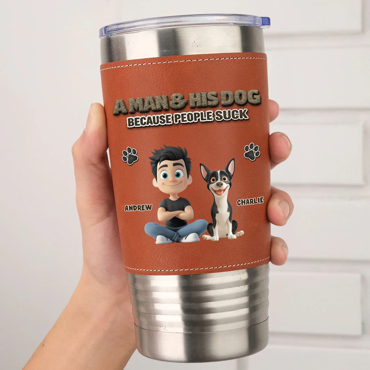 Silence Dog Time - Personalized Custom Leather Tumbler - Image 2