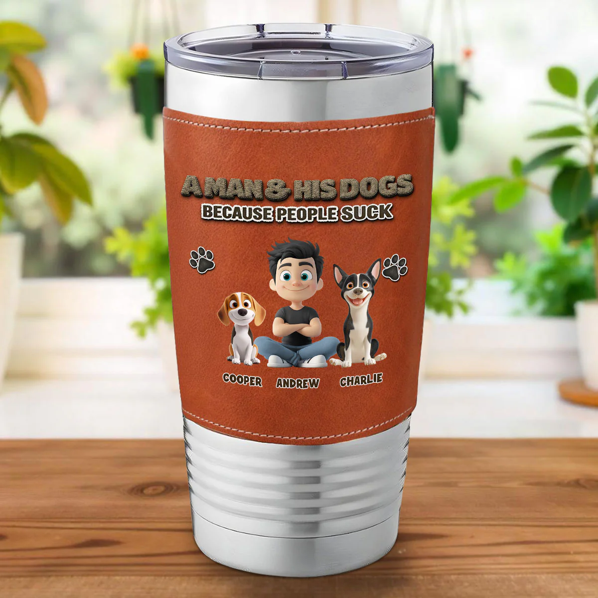 Silence Dog Time - Personalized Custom Leather Tumbler - Image 3