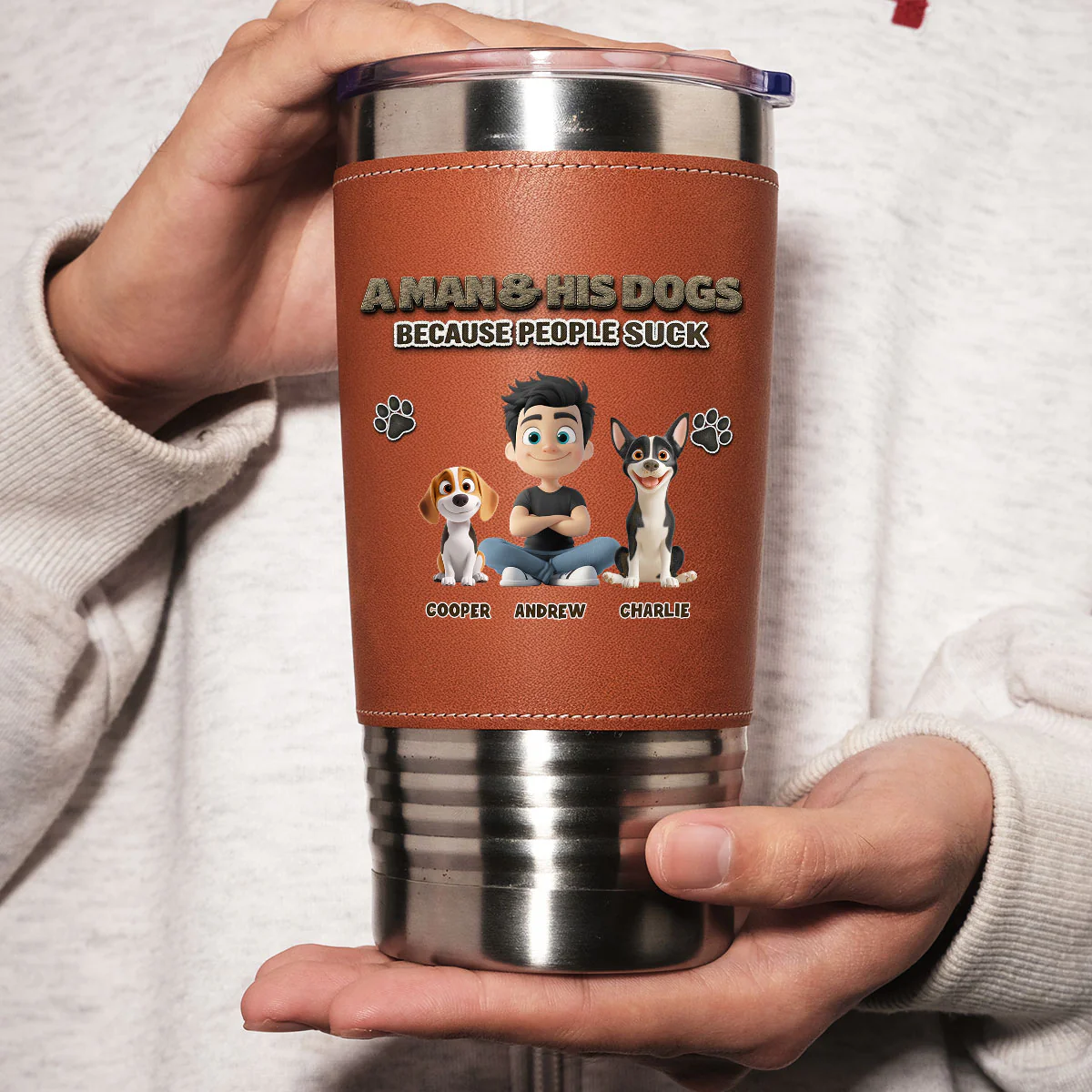Silence Dog Time - Personalized Custom Leather Tumbler - Image 4