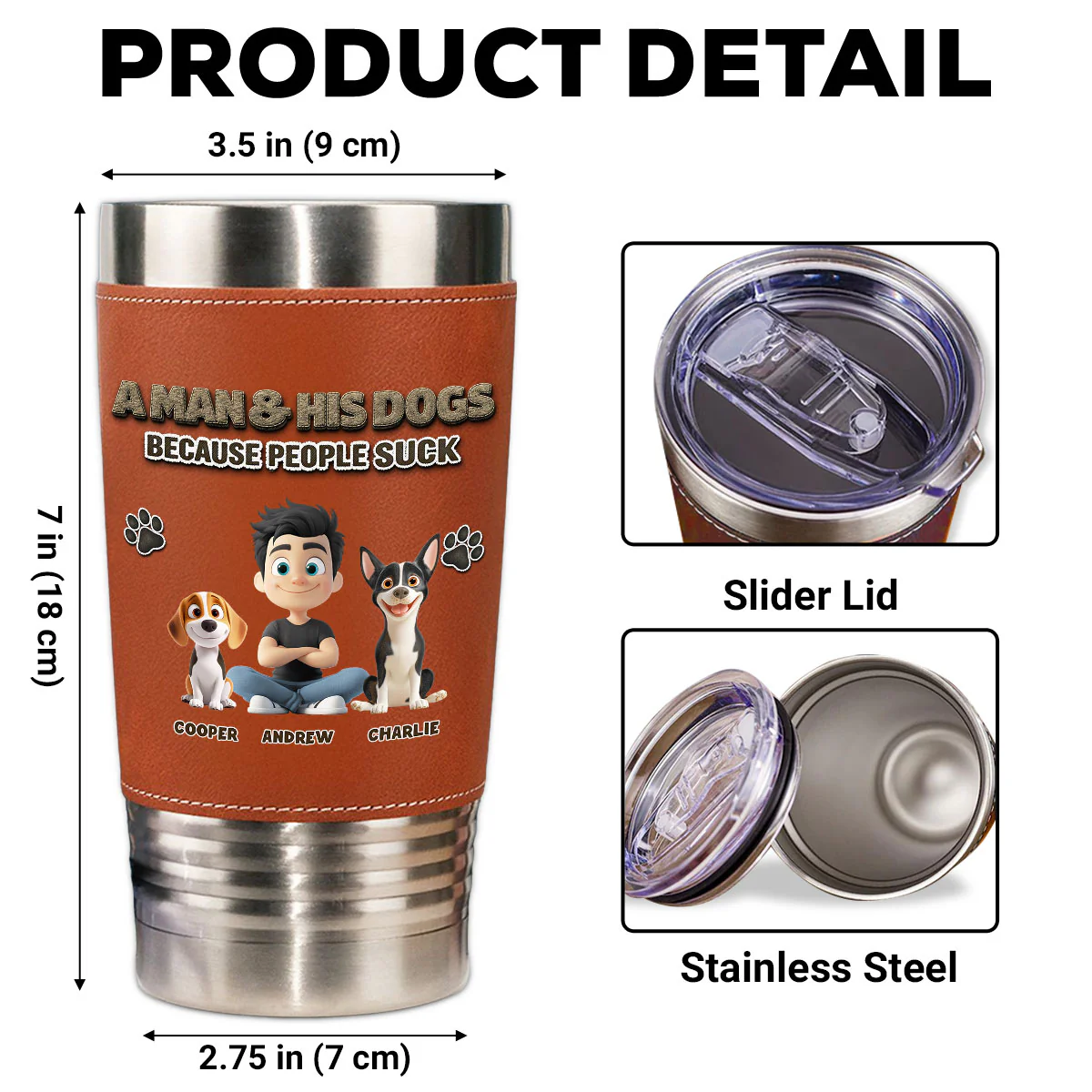 Silence Dog Time - Personalized Custom Leather Tumbler - Image 6