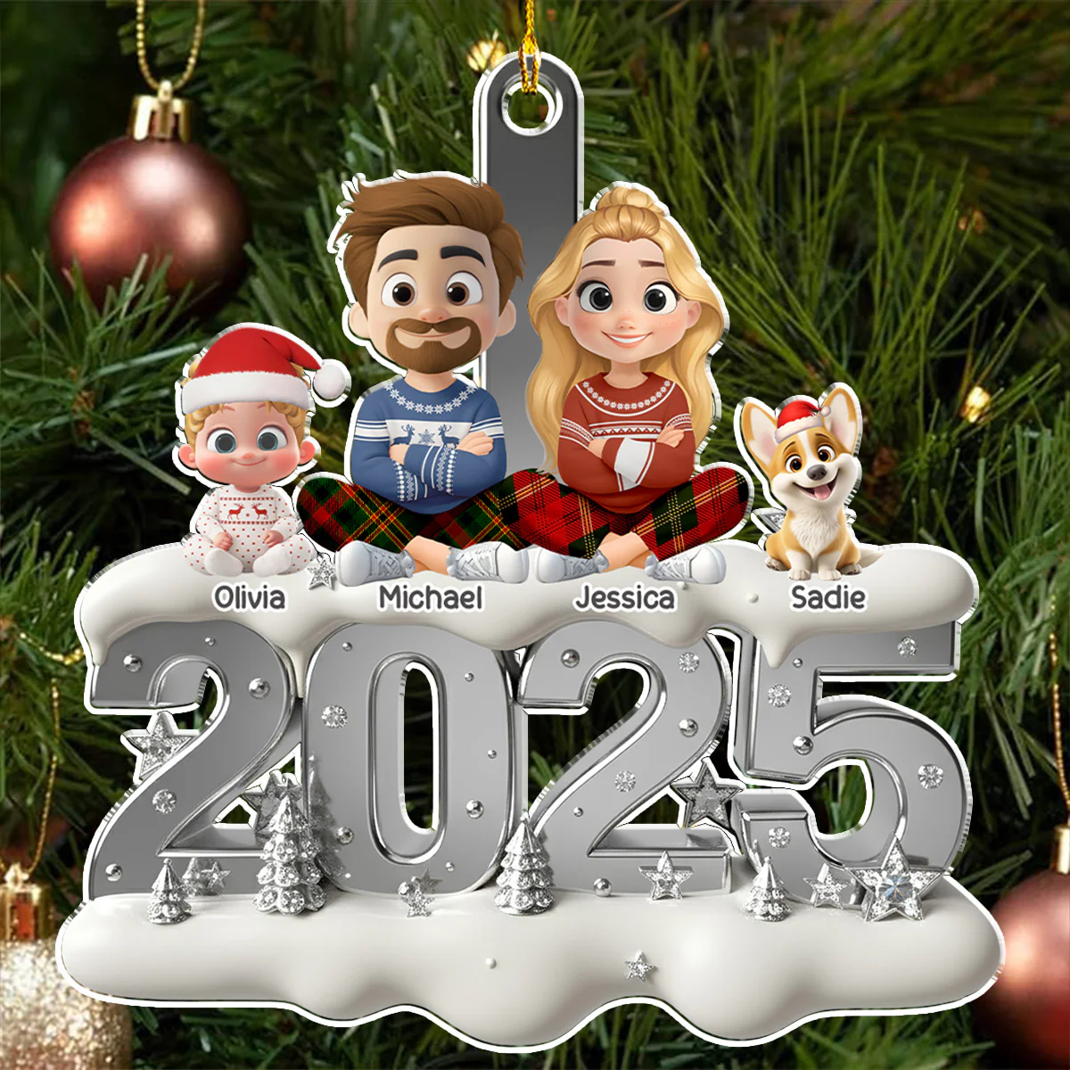 Silvery Year - Personalized Custom 3D Effect Acrylic Ornament - Image 3