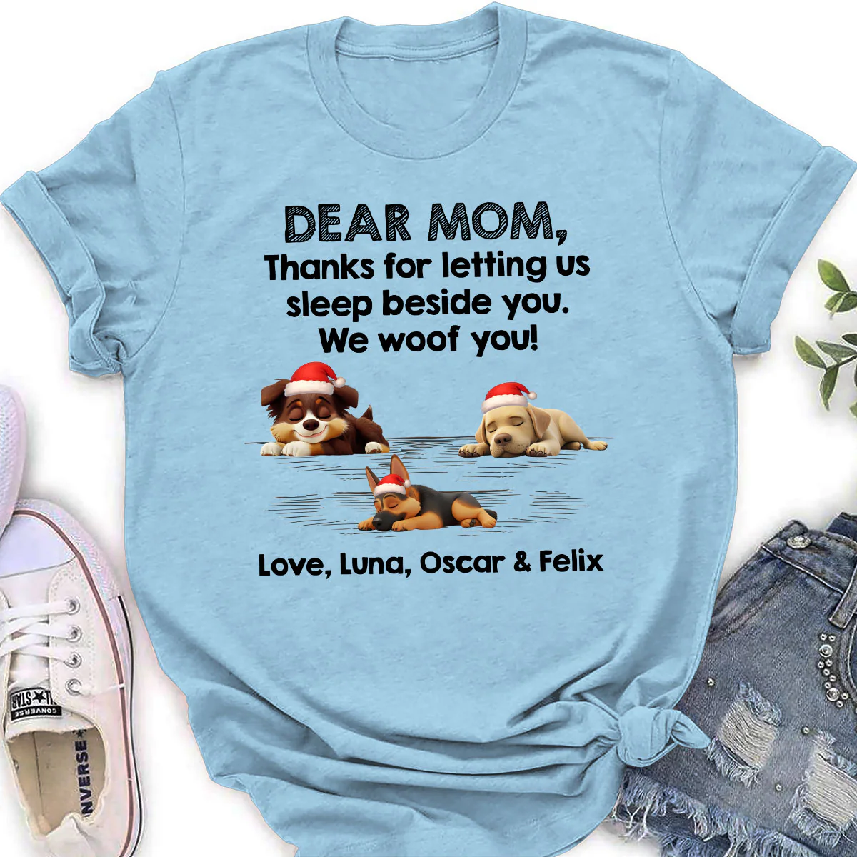 Sleep Beside Mom And Dad - Personalized Custom Women's T-Shirt - Image 3