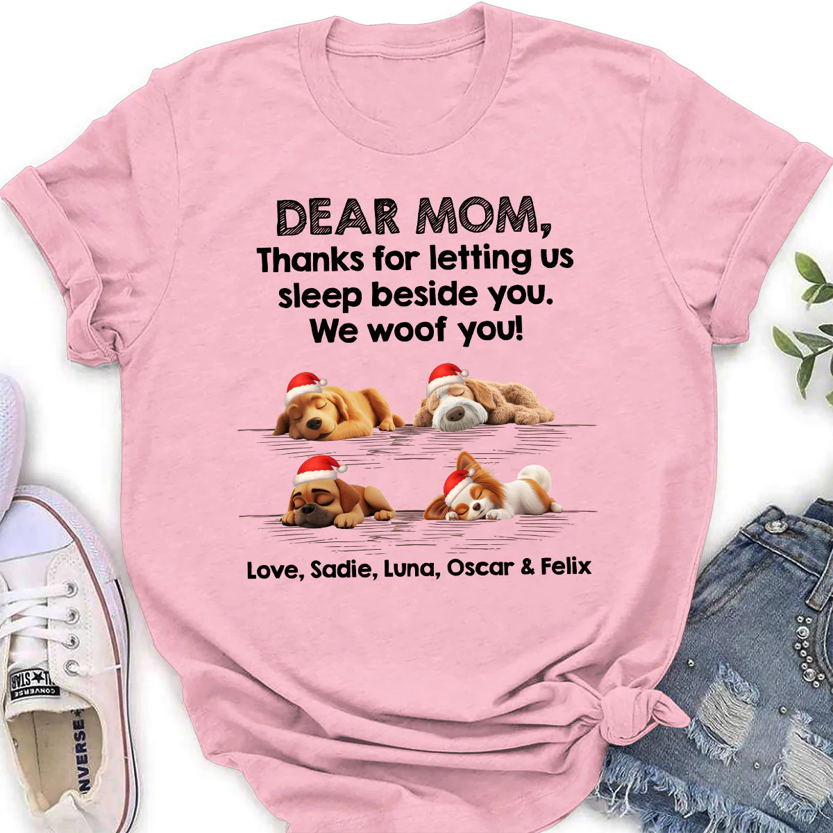 Sleep Beside Mom And Dad - Personalized Custom Women's T-Shirt - Image 4