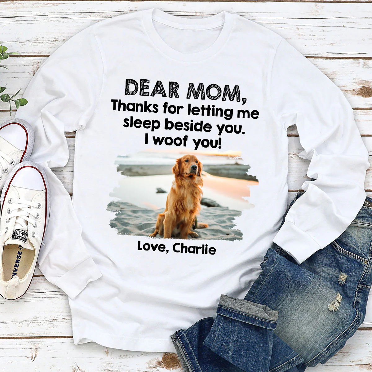Sleep Beside Mom And Dad Photo - Personalized Custom Long Sleeve T-Shirt - Image 2