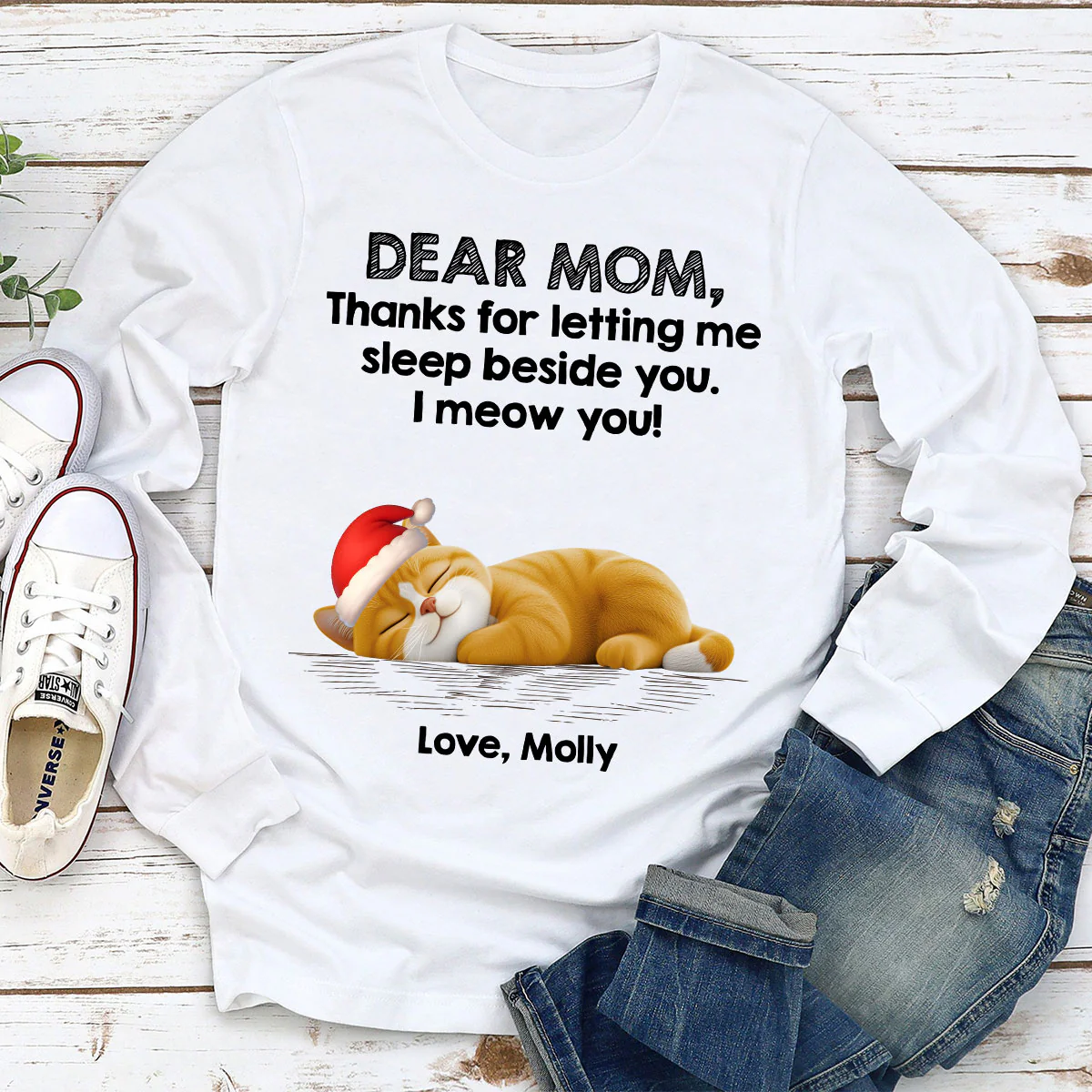 Sleep Beside Mom And Dad Ver Cat - Personalized Custom Long Sleeve T-Shirt - Image 2