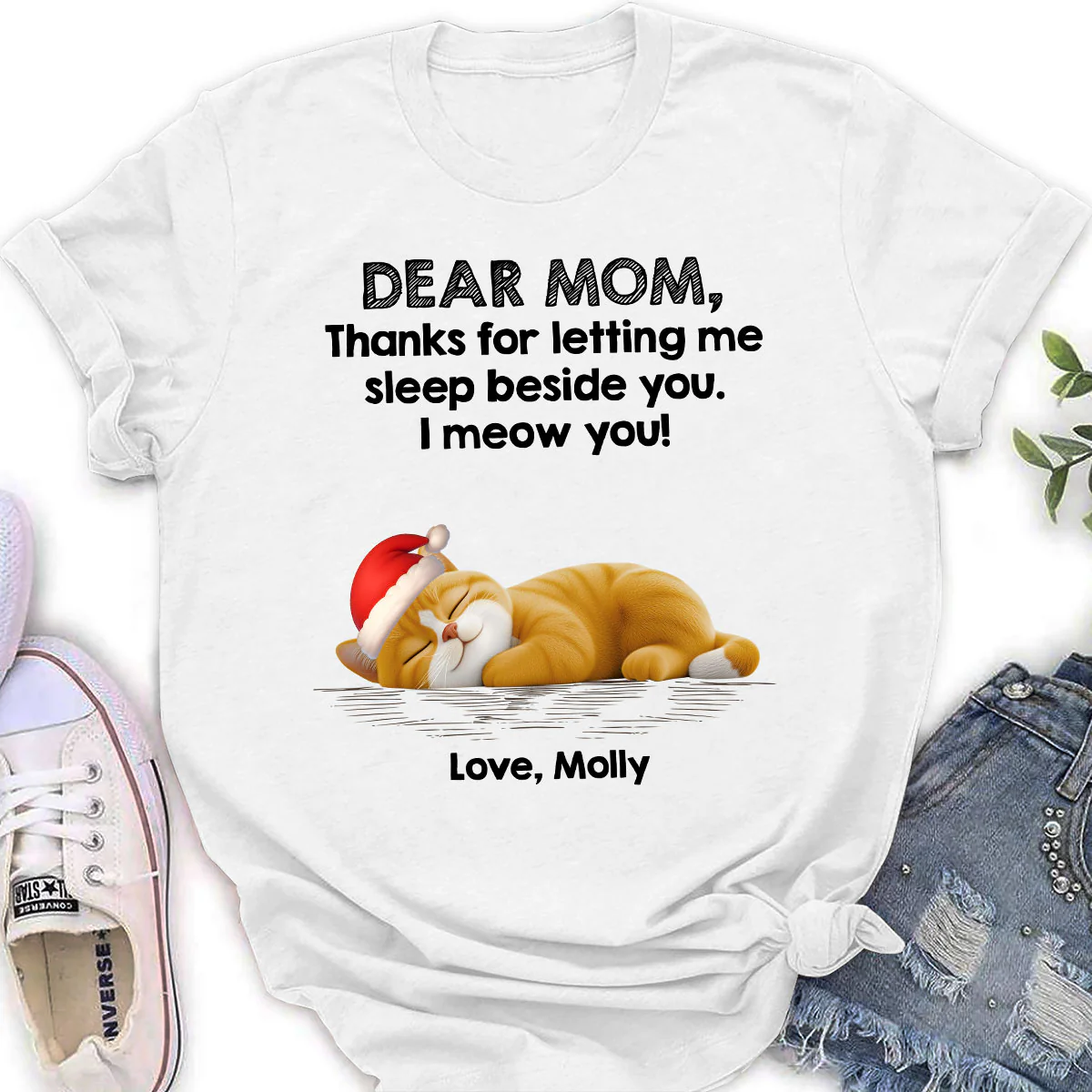 Sleep Beside Mom And Dad Ver Cat - Personalized Custom Women's T-Shirt - Image 2