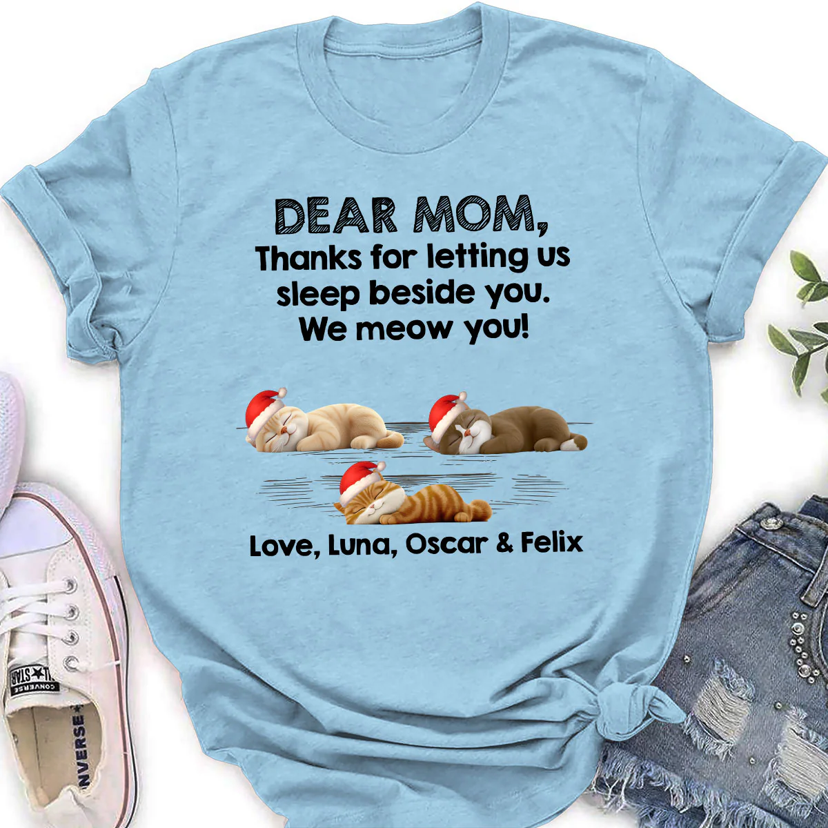 Sleep Beside Mom And Dad Ver Cat - Personalized Custom Women's T-Shirt - Image 3