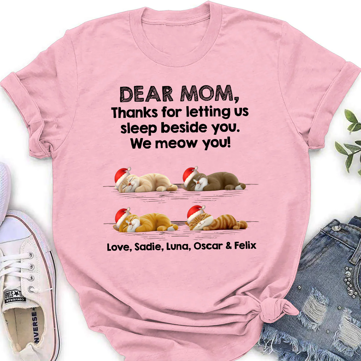 Sleep Beside Mom And Dad Ver Cat - Personalized Custom Women's T-Shirt - Image 4