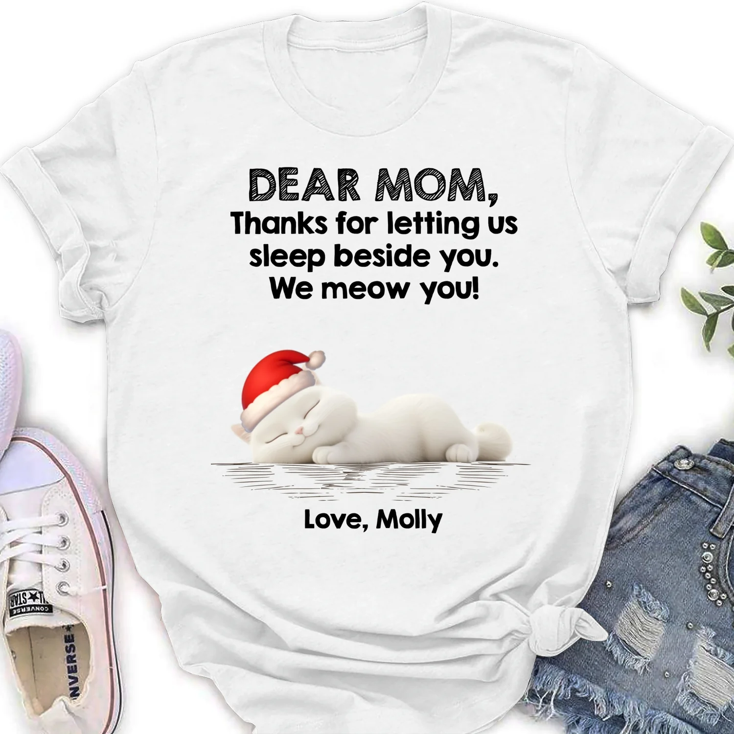 Sleep Beside Mom And Dad Ver Cat - Personalized Custom Women's T-Shirt - Image 5