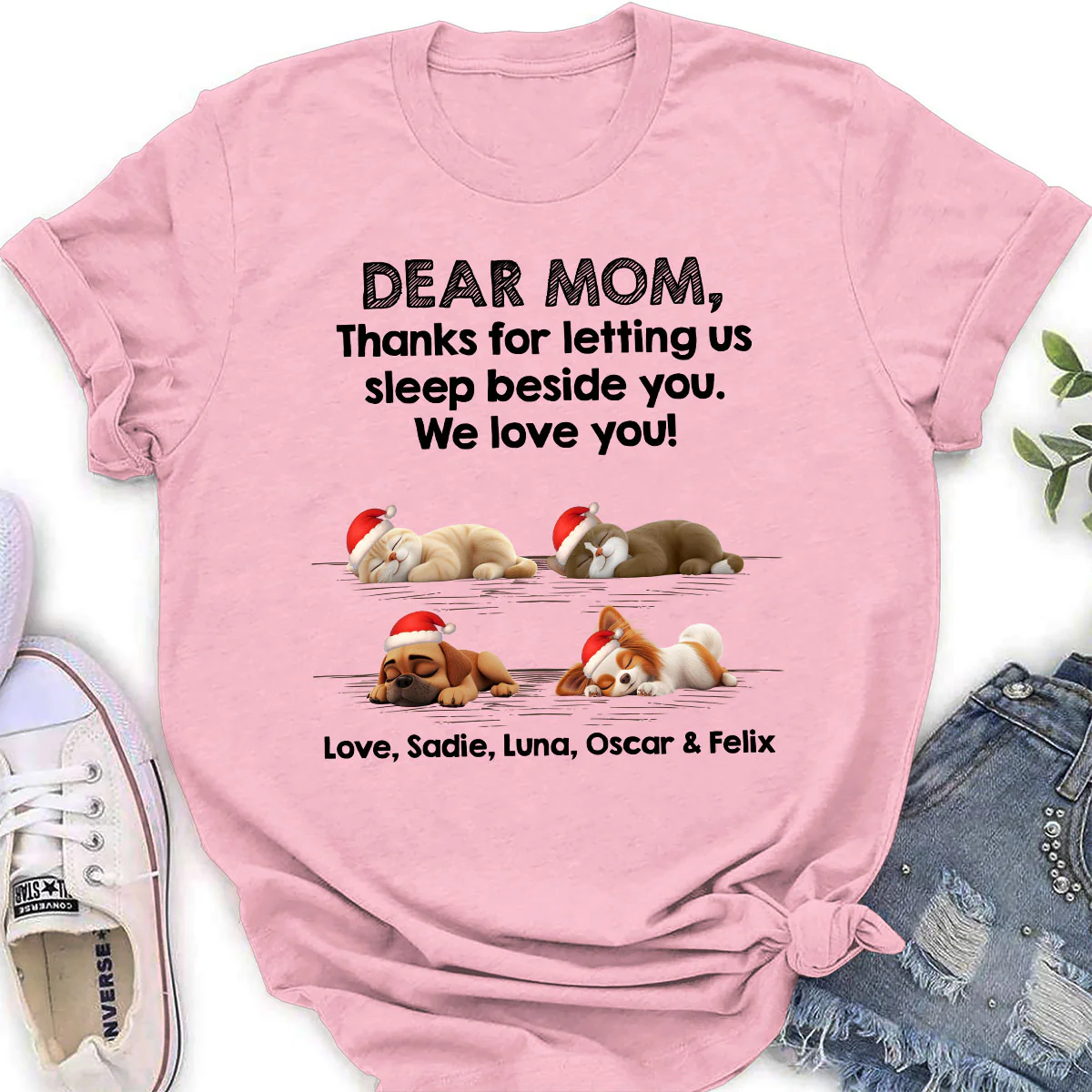 Sleep Beside Mom And Dad Ver Pet - Personalized Custom Women's T-Shirt - Image 2