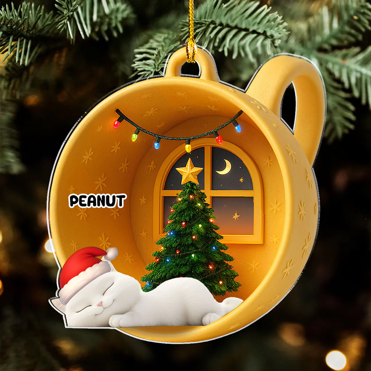 Sleeping Cat Cupcake - Personalized Custom Acrylic Ornament - Image 2