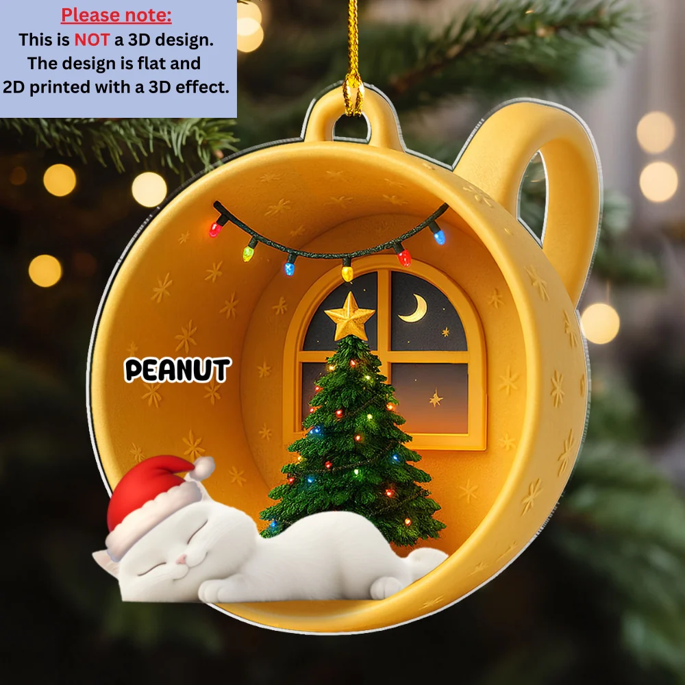Sleeping Cat Cupcake - Personalized Custom Acrylic Ornament - Image 6