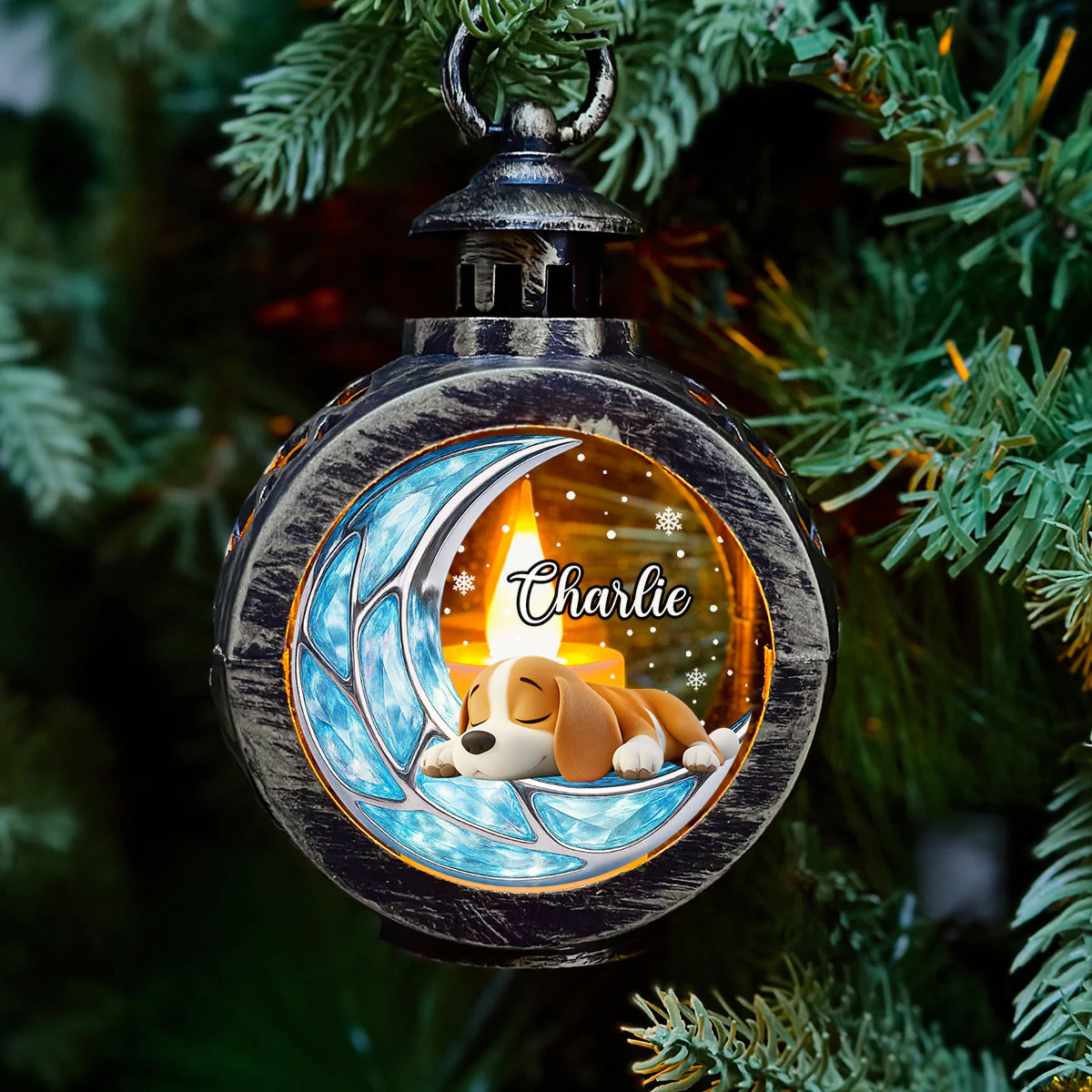 Sleeping On The Moon - Personalized Custom Christmas Lantern - Image 2