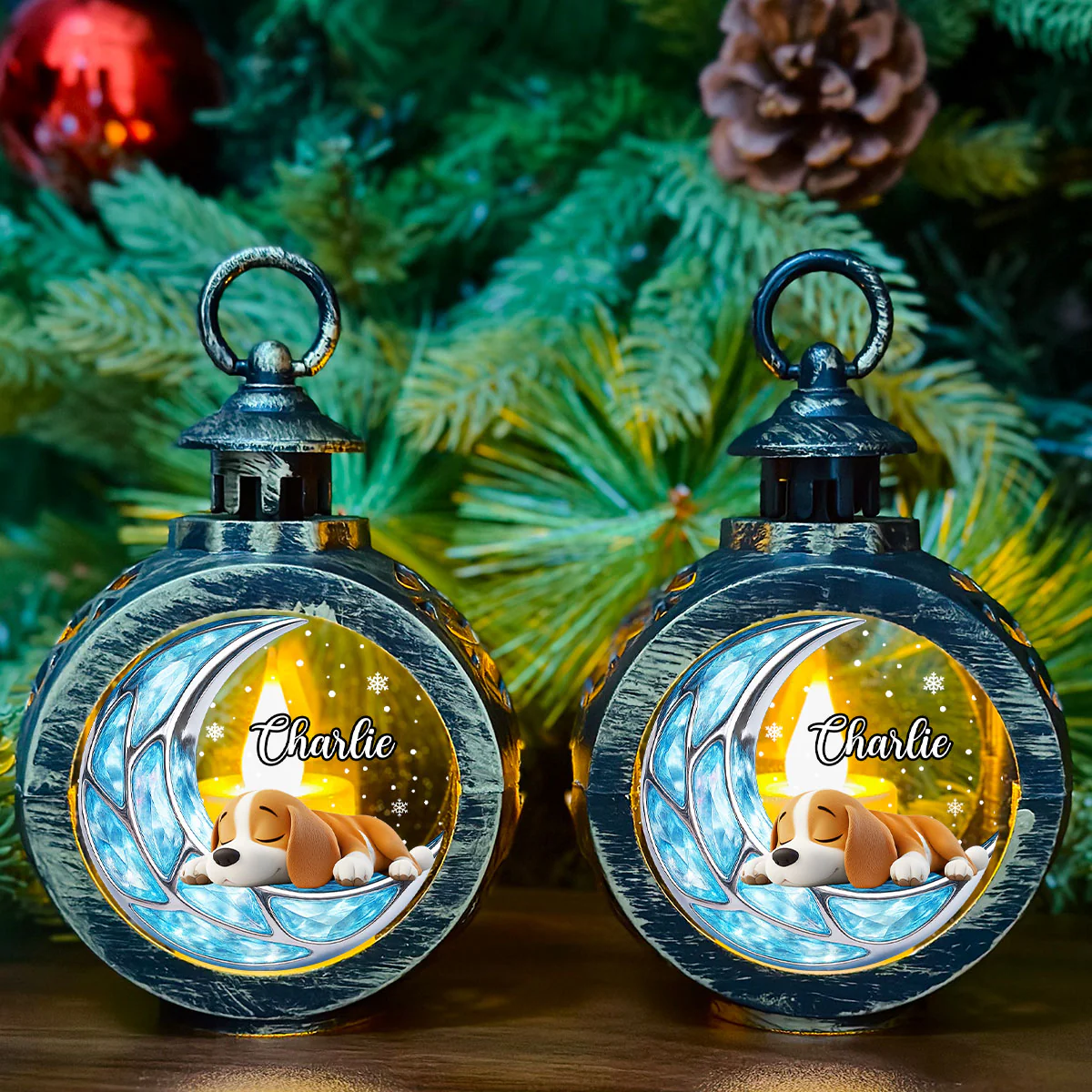 Sleeping On The Moon - Personalized Custom Christmas Lantern - Image 3