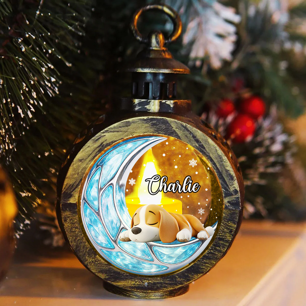 Sleeping On The Moon - Personalized Custom Christmas Lantern - Image 5